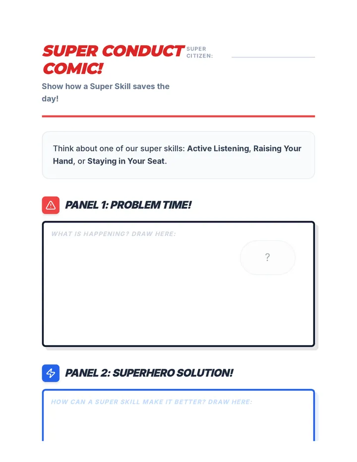 Classroom Conduct Comic Strip Worksheet
