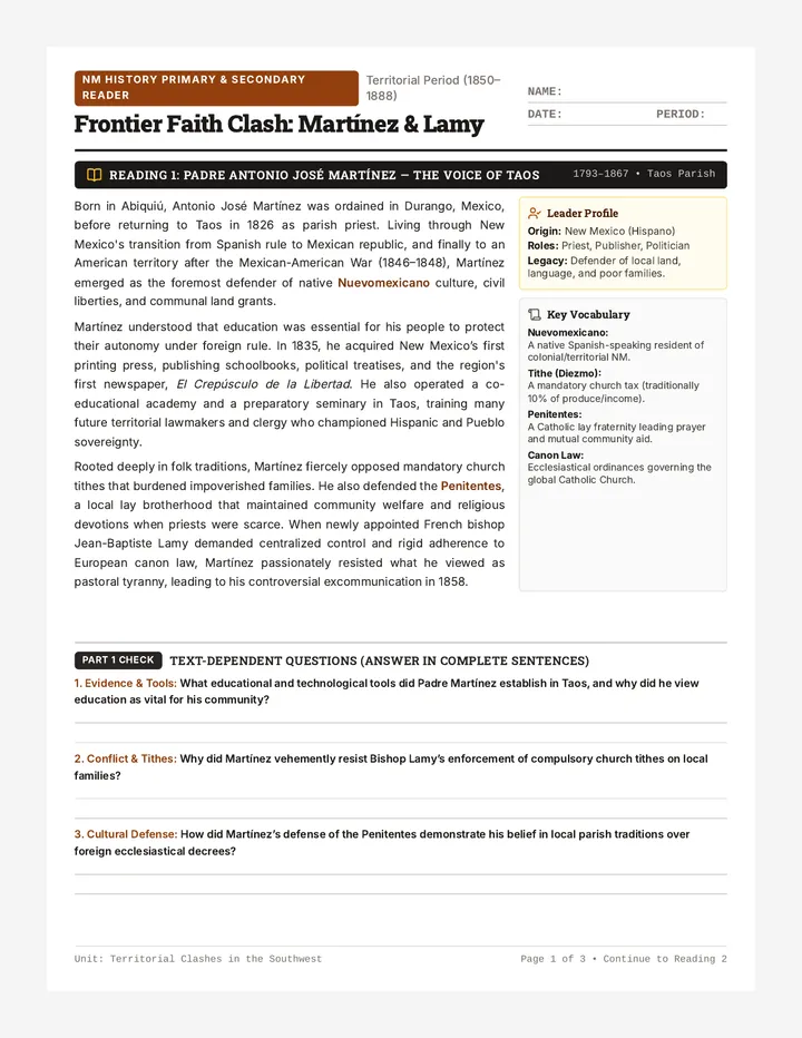 Frontier Faith Clash Worksheet