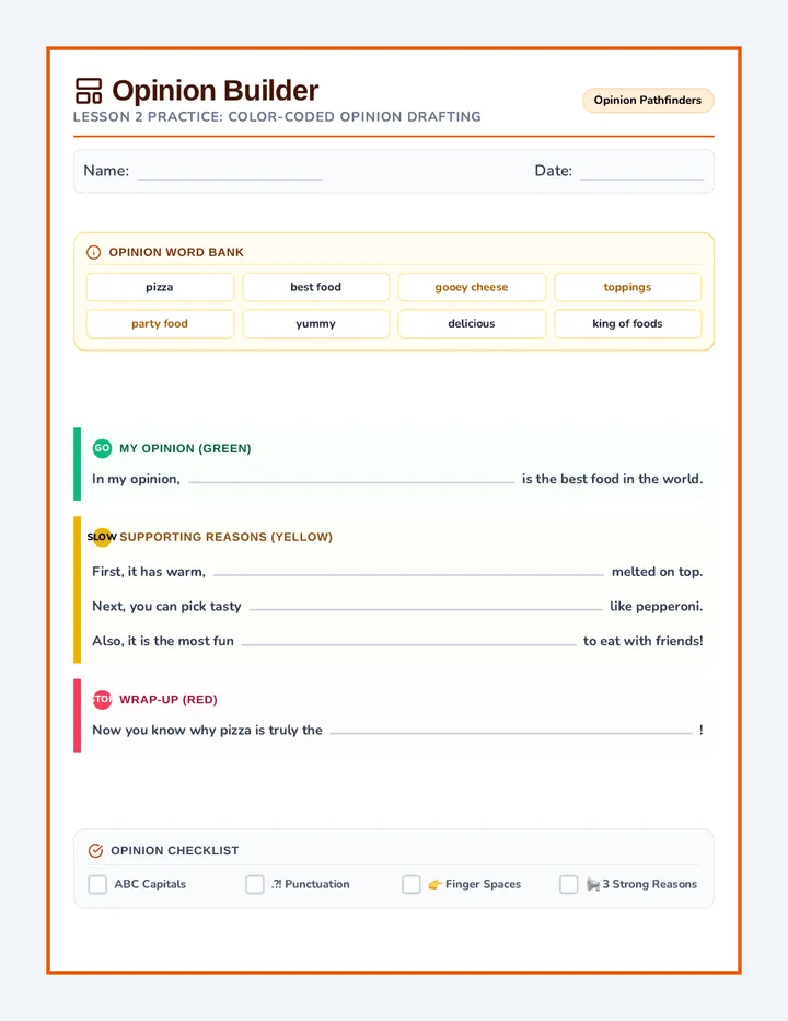 Opinion Builder Worksheet