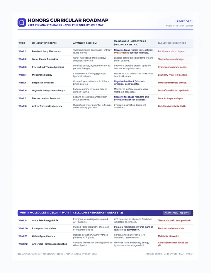Honors 36-Week Curricular Roadmap