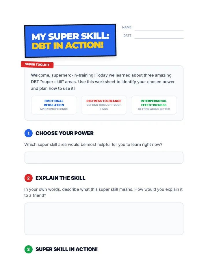 My Super Skill Worksheet