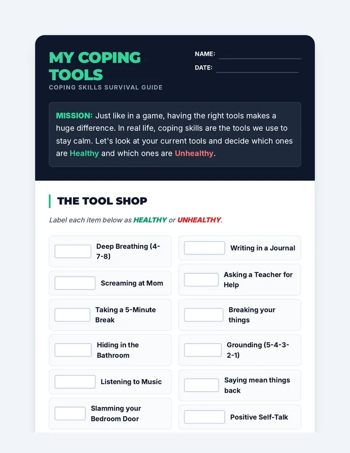 Coping Tools Worksheet