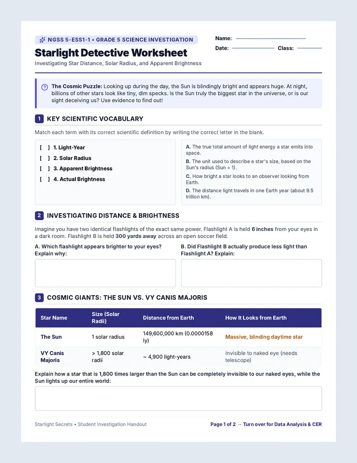 Starlight Detective Worksheet