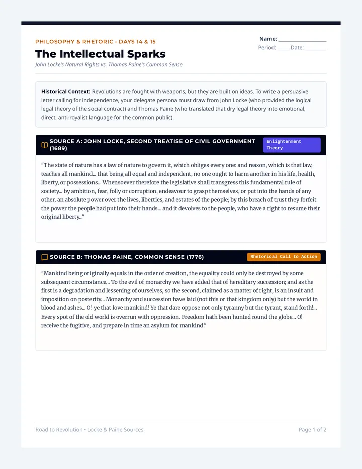 Locke and Paine Sources Worksheet