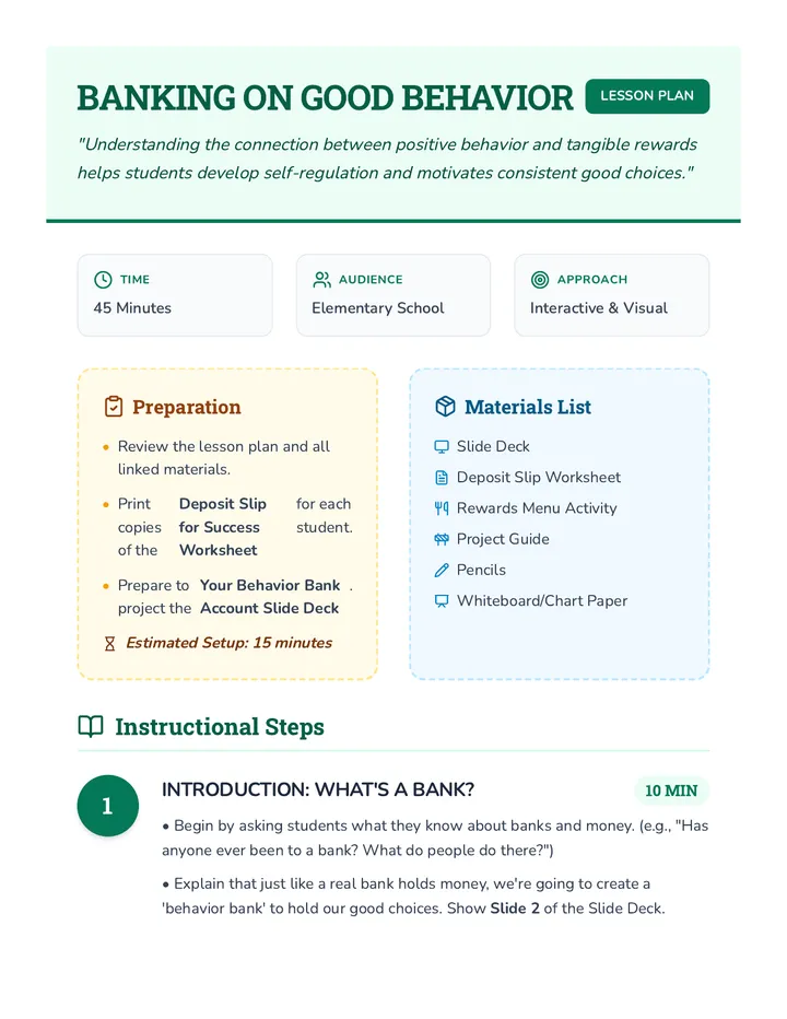 Banking on Good Behavior Lesson Plan