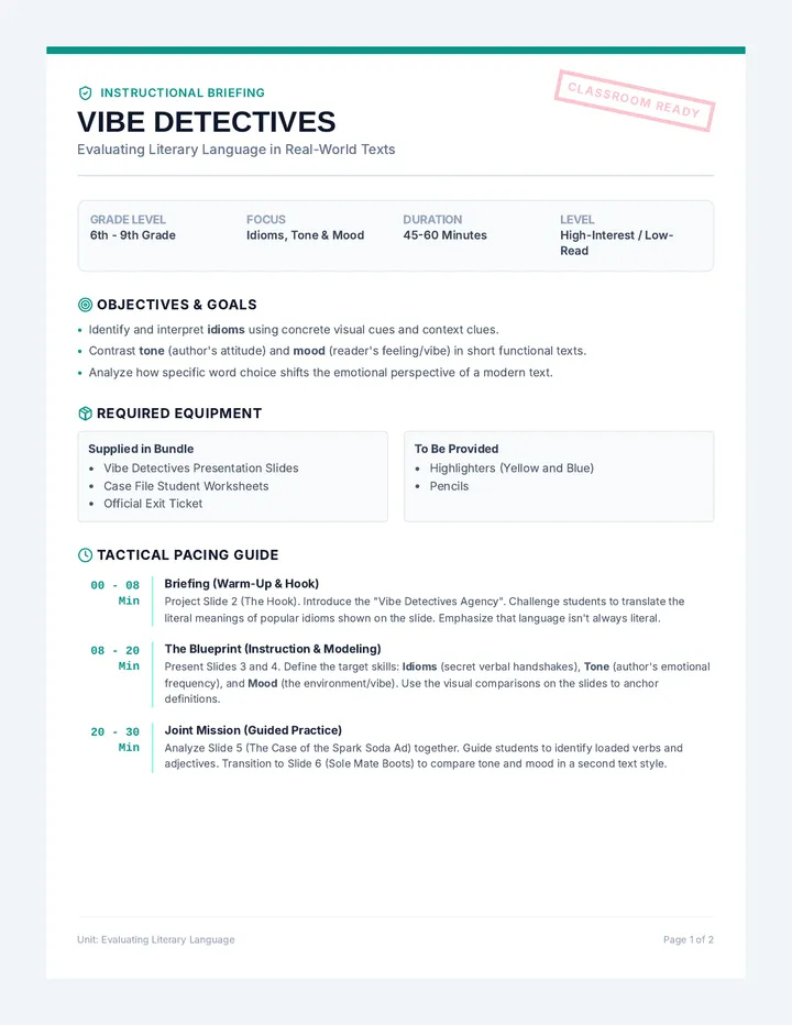 Vibe Detectives Teacher Guide