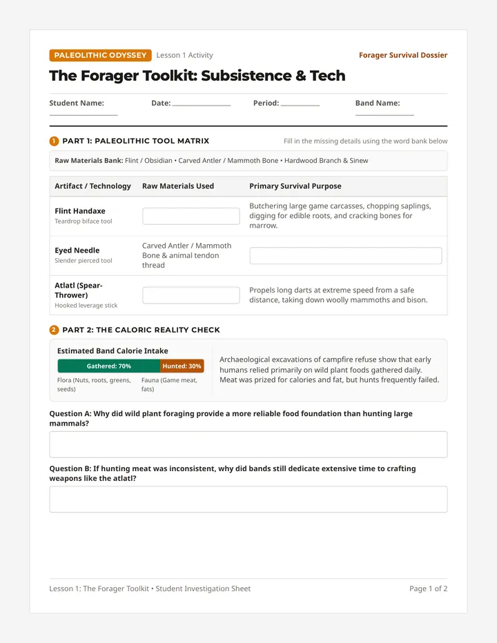 Forager Toolkit Student Worksheet