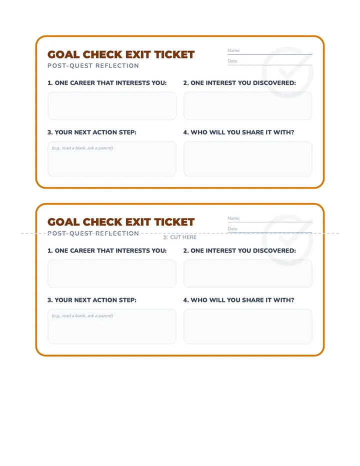 Goal Check Exit Ticket Sheet