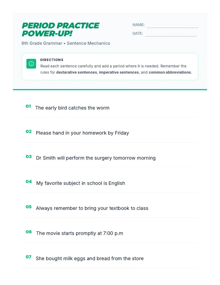 Period Practice Worksheet