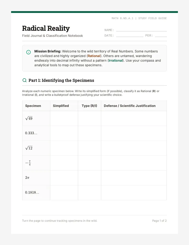 Radical Reality Worksheet