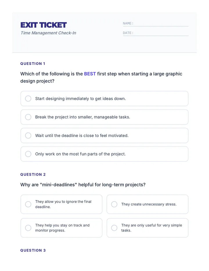 Time Management Quiz Student