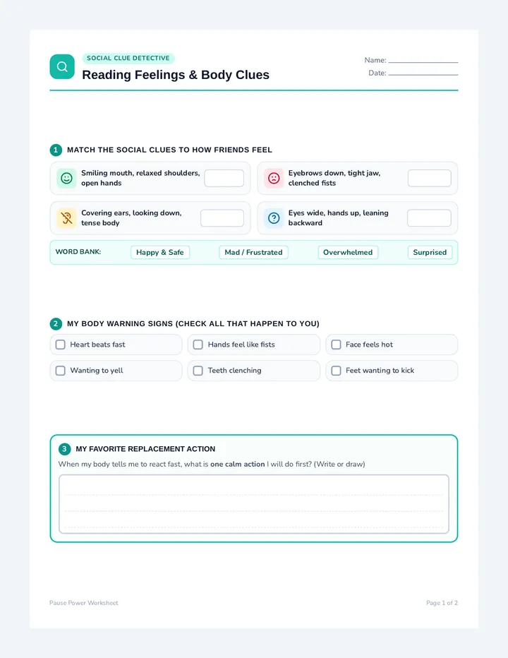 Pause and Choose Sorting Worksheet