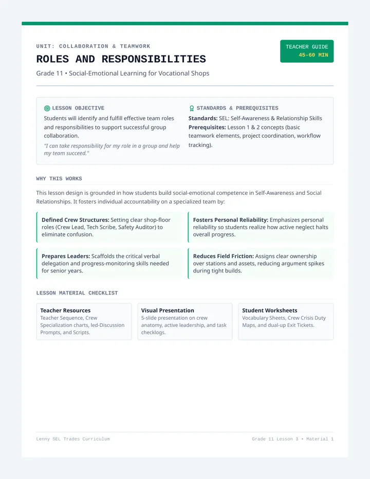 Roles and Responsibilities Teacher Guide