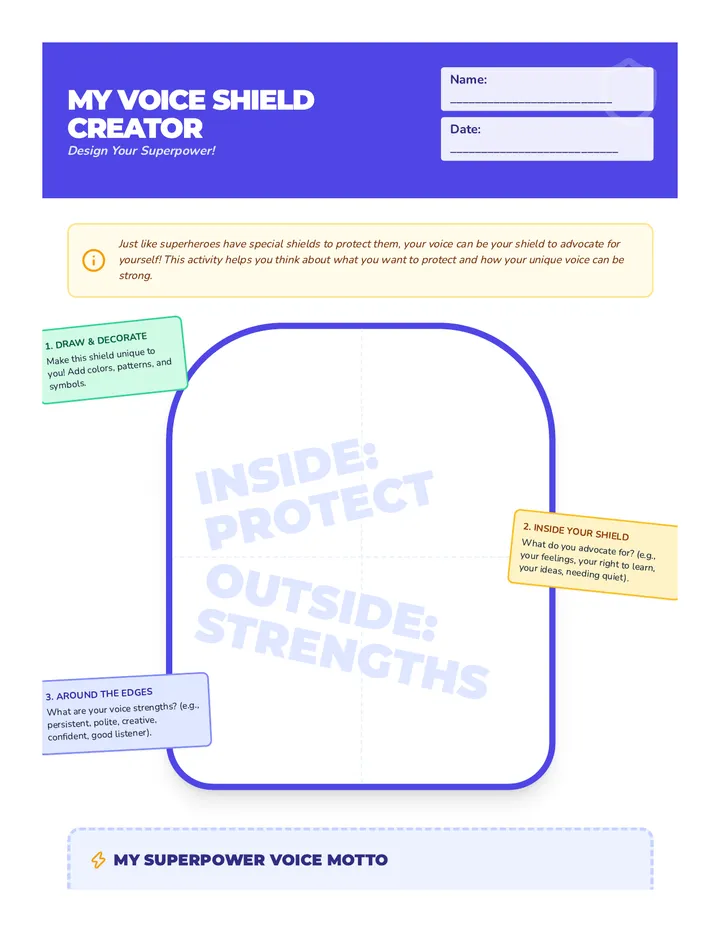 My Voice Shield Creator Activity Sheet