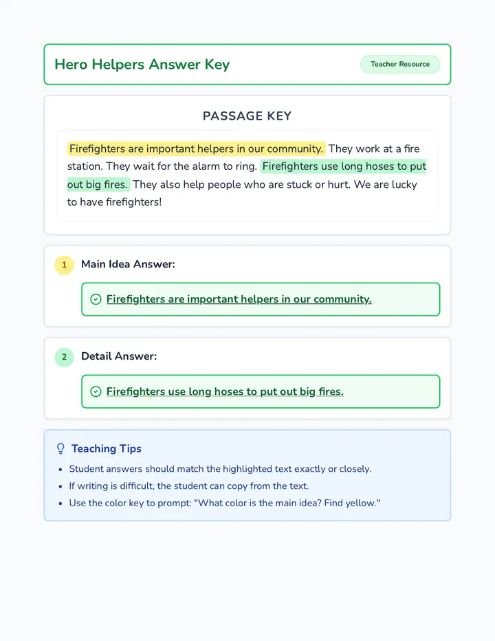 Hero Helpers Answer Key