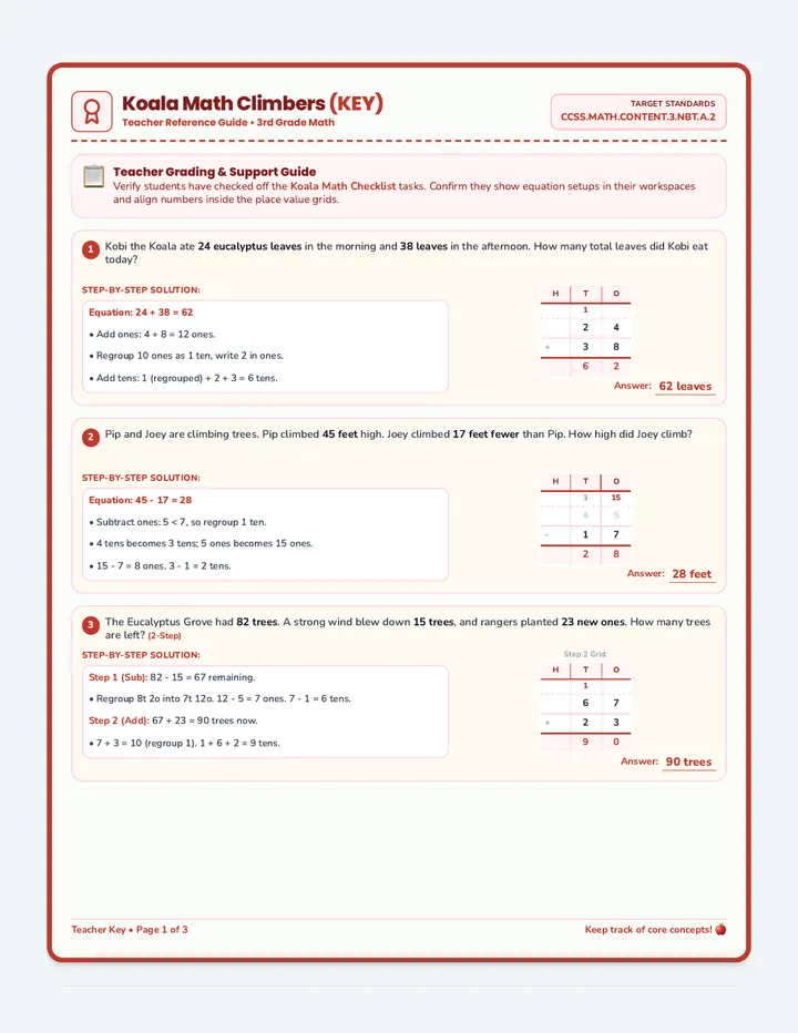 Koala Math Climbers Answer Key