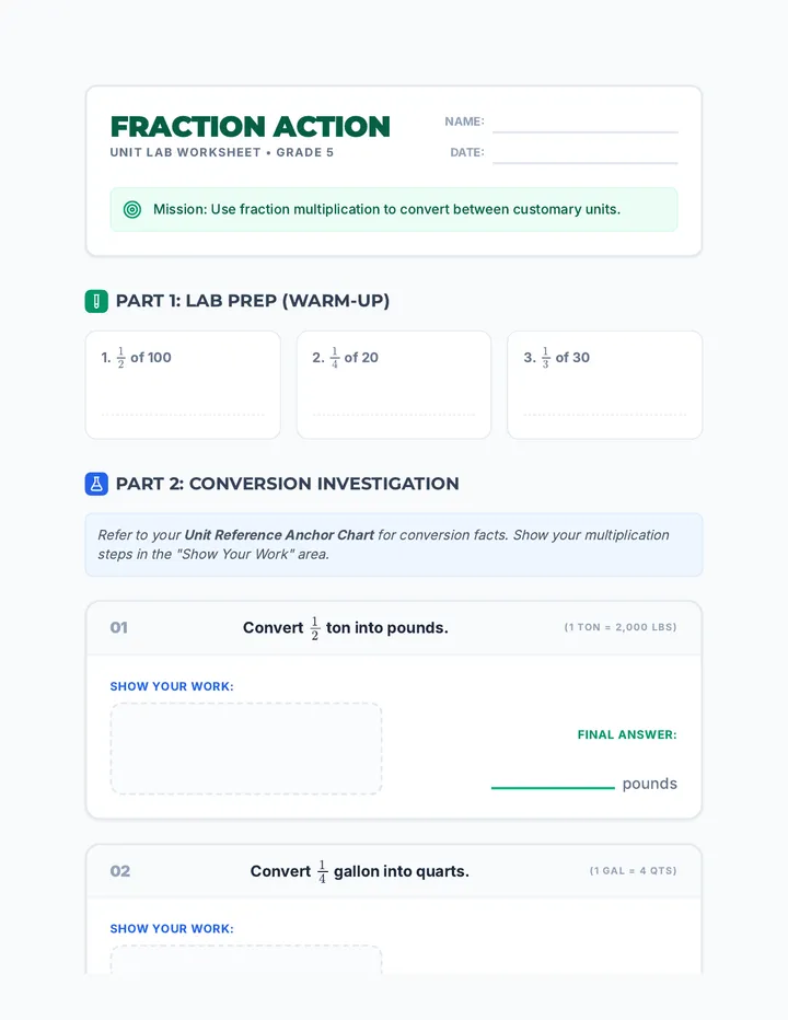 Fraction Action Worksheet