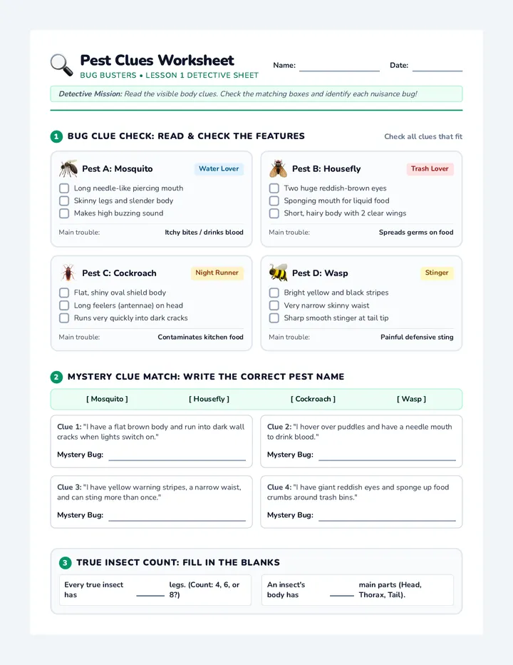 Pest Clues Worksheet