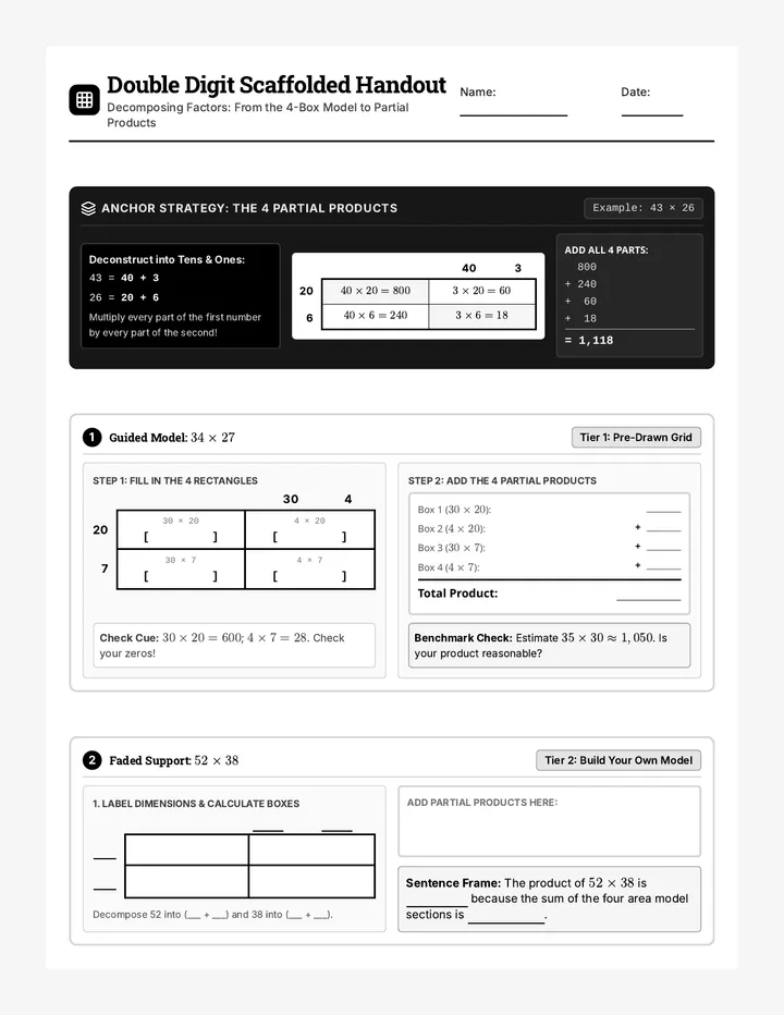 Double Digit Scaffolded Handout