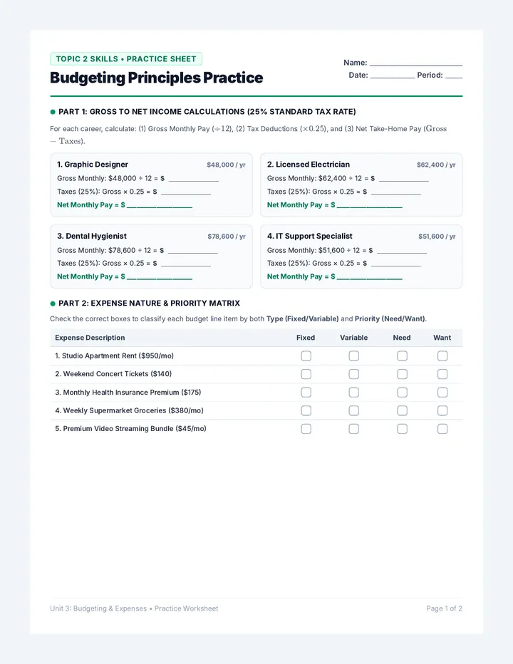 Topic Two Practice Worksheet