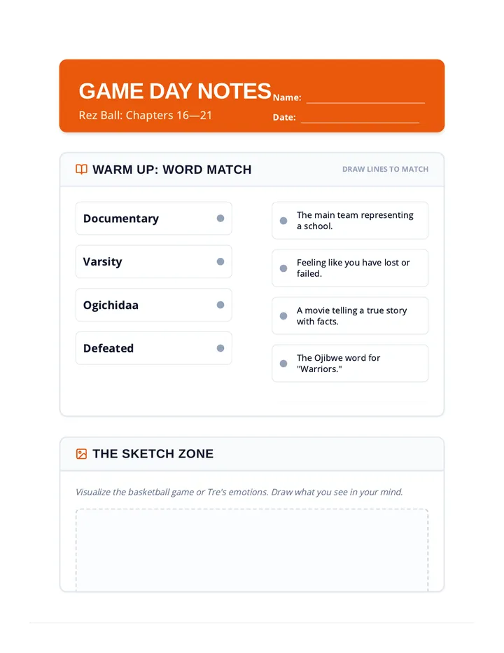 Game Day Notes Worksheet
