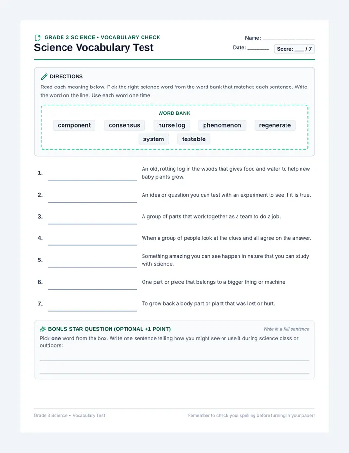 Science Vocabulary Test