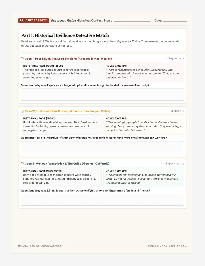 Historical Threads Worksheet