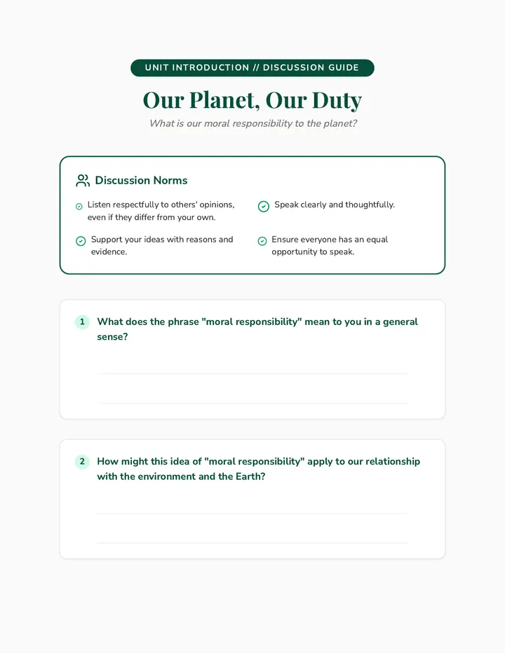 Our Planet Our Duty Discussion Guide