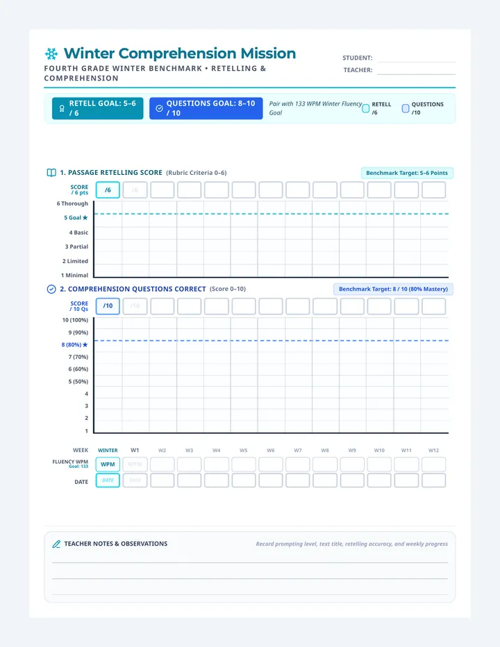 Winter Comprehension Tracker Worksheet