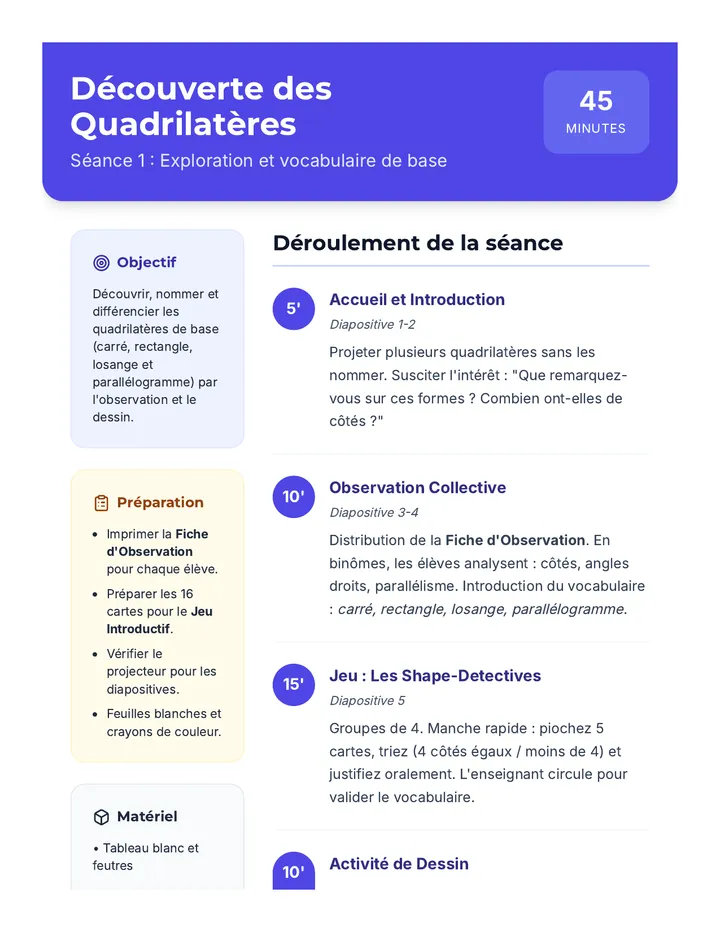 Plan de Leçon Séance 1 Guide