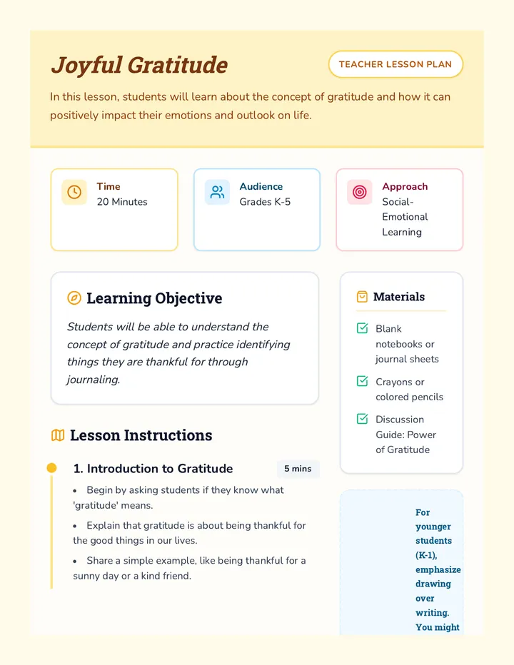 Joyful Gratitude Lesson Plan