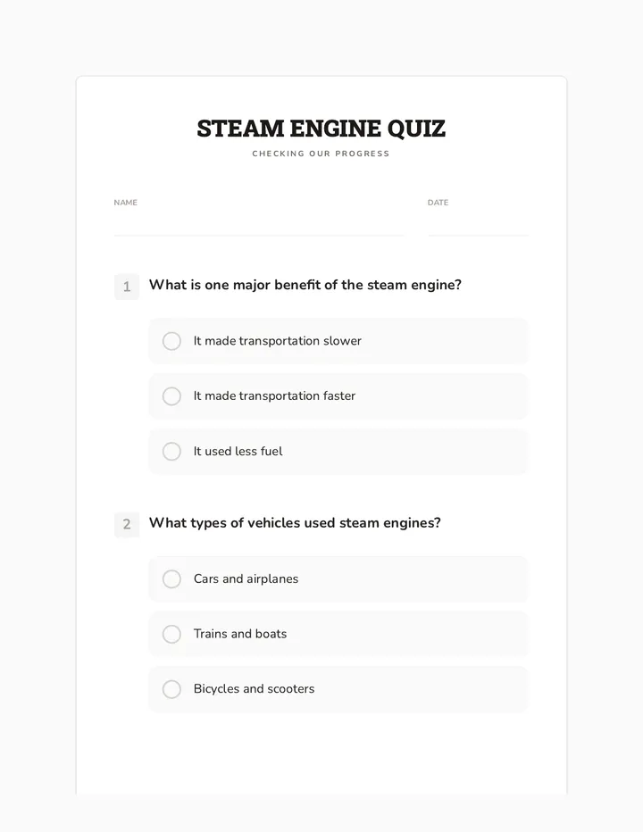 Steam Engine Quiz