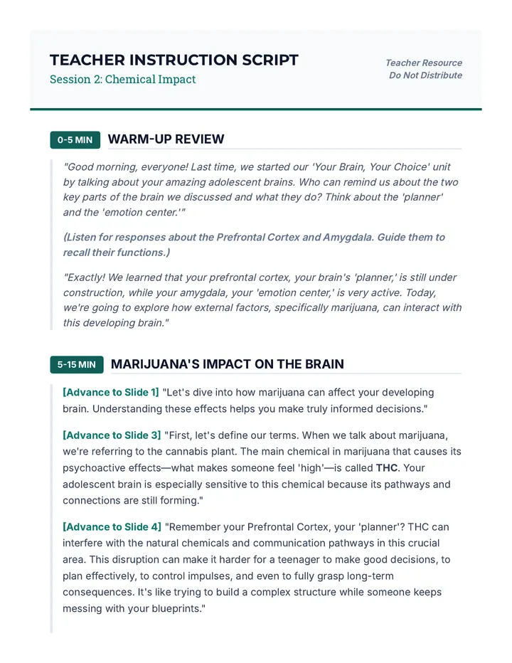 Chemical Impact Teacher Script
