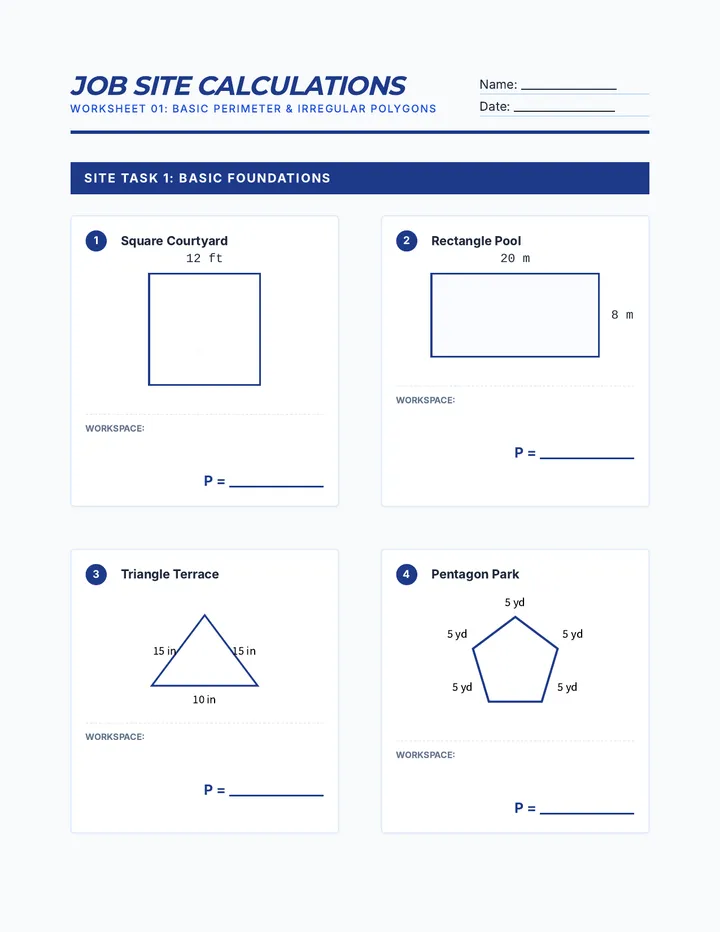 Job Site Calculations Worksheet
