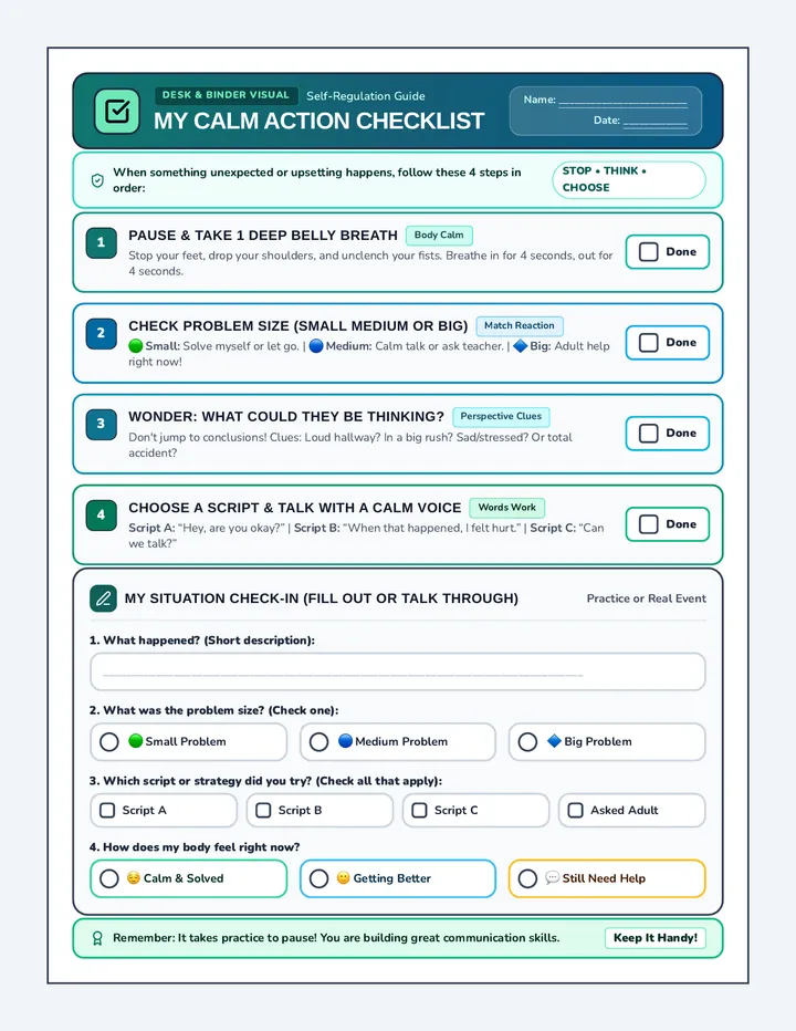 Calm Action Checklist Visual