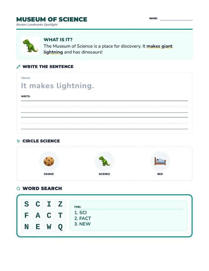 Science Museum Spotlight Worksheet