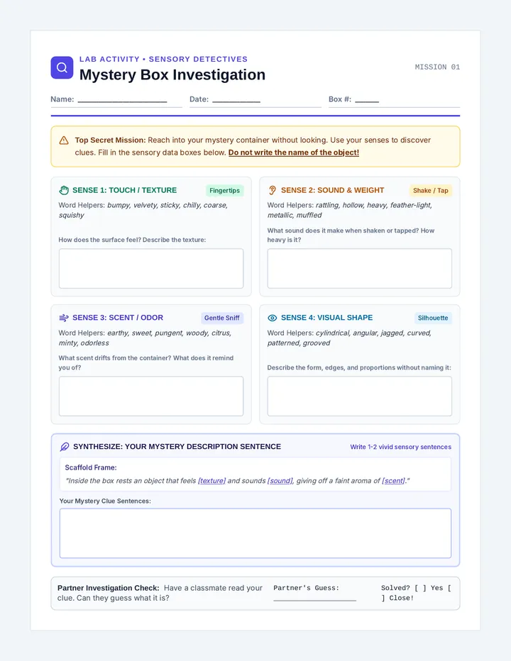 Mystery Box Investigation Sheet