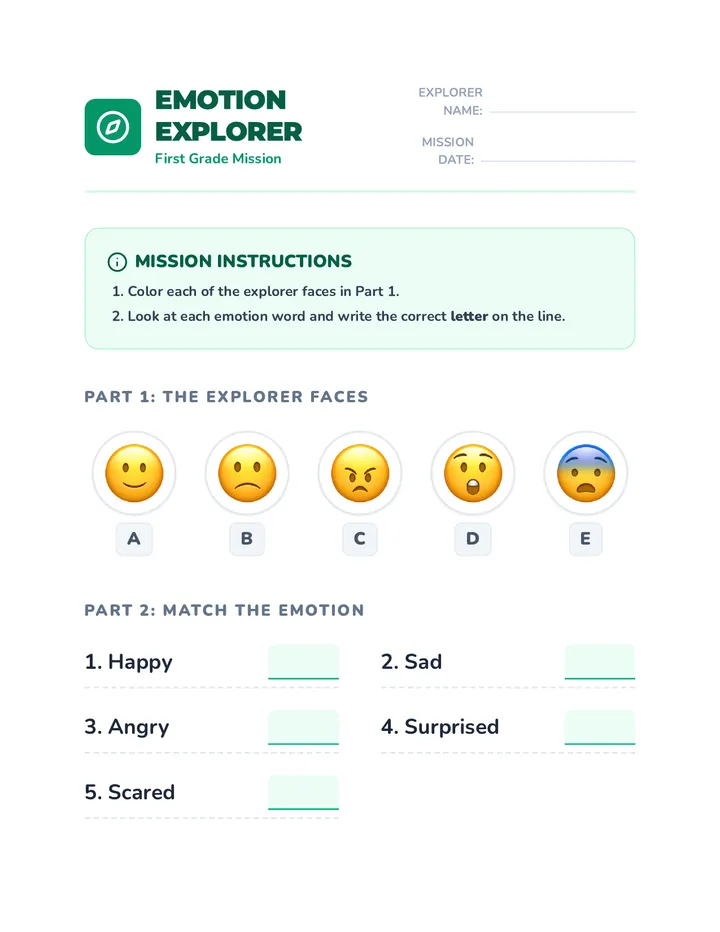 Emotion Explorers Worksheet