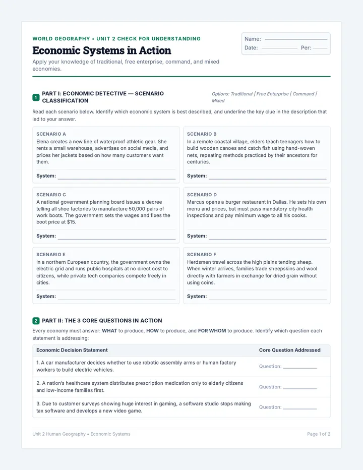 Economic Systems Check Handout