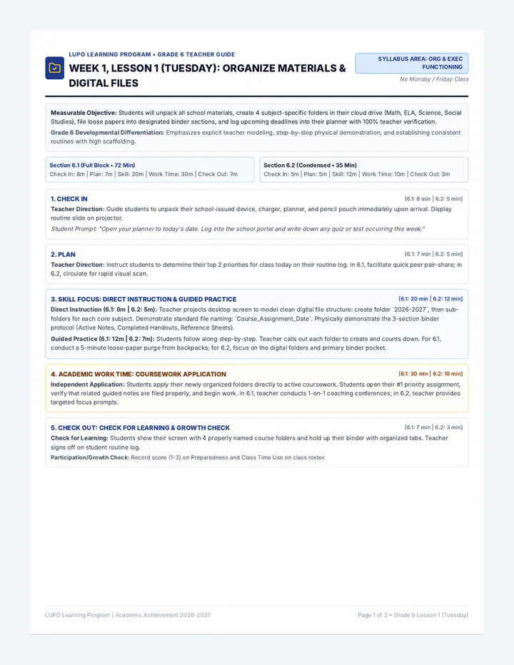 Grade Six Lesson Plans