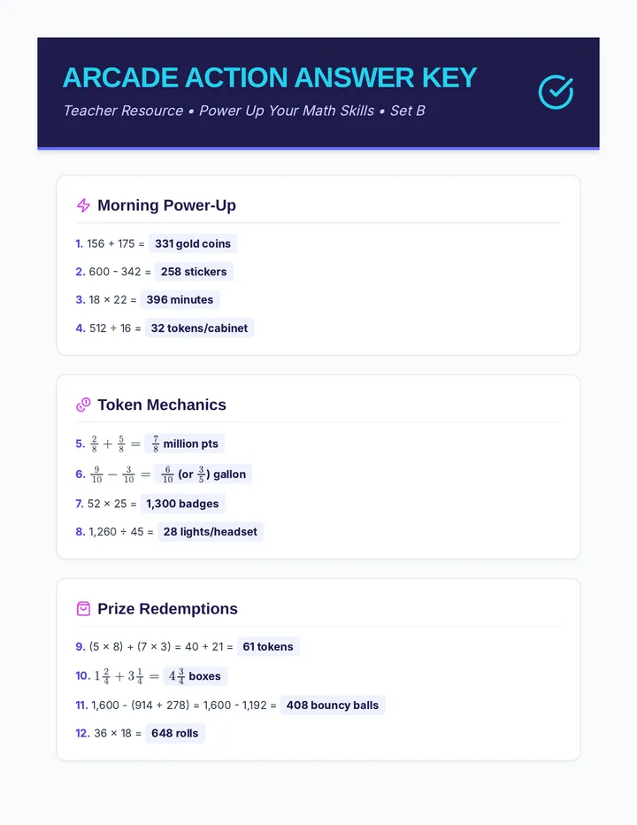 Arcade Action Answer Key