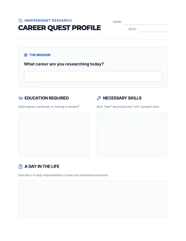 Career Quest Worksheet