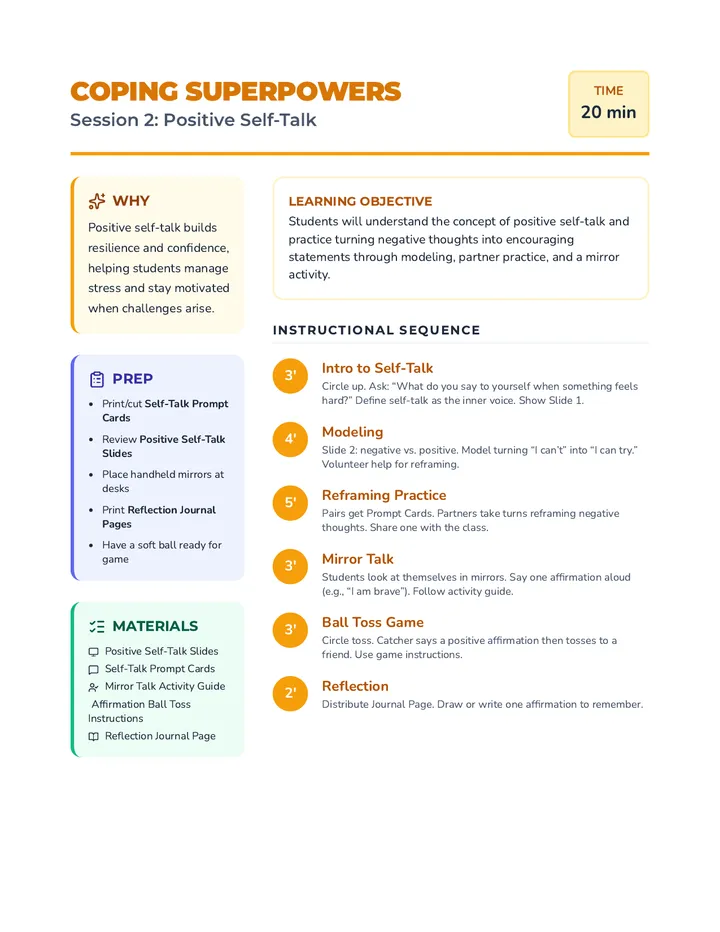 Self-Talk Lesson Plan