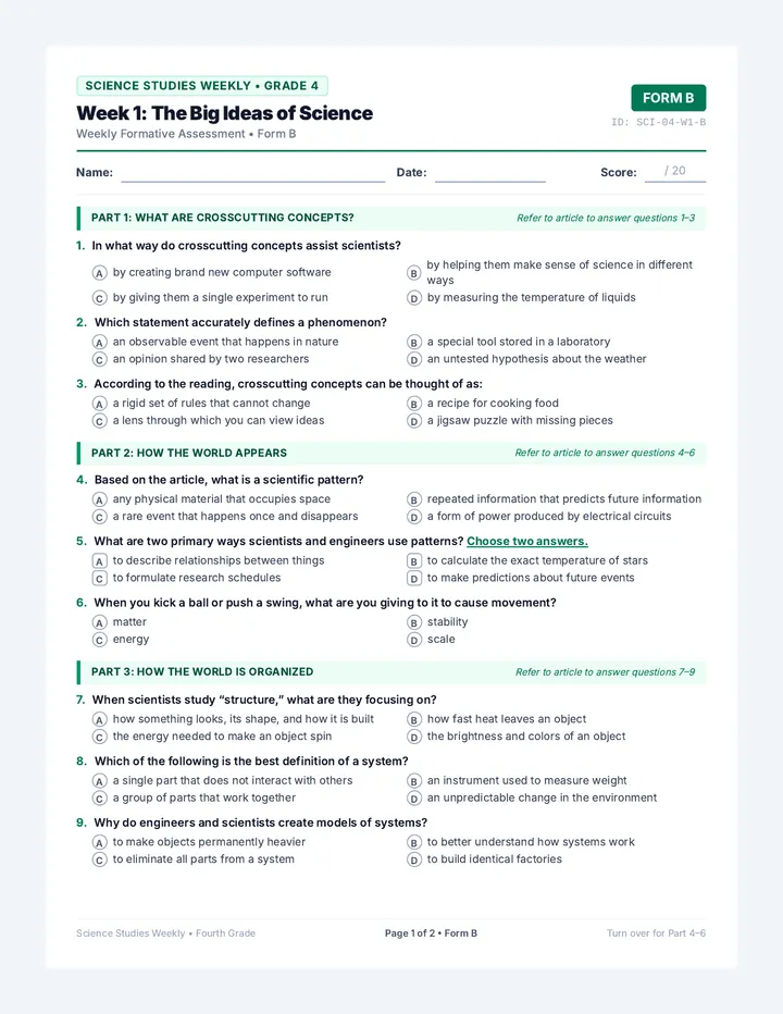 Big Ideas Form B Assessment