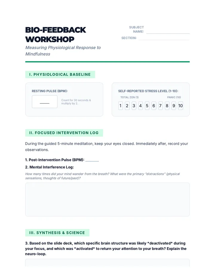 Mindfulness Workshop Worksheet