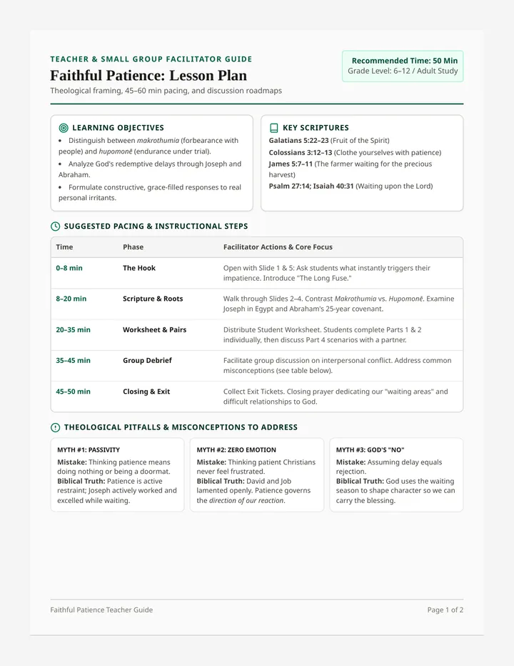 Faithful Patience Teacher Guide