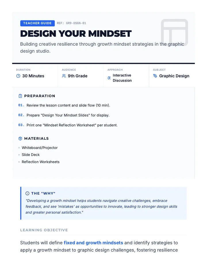Design Your Mindset Teacher Guide