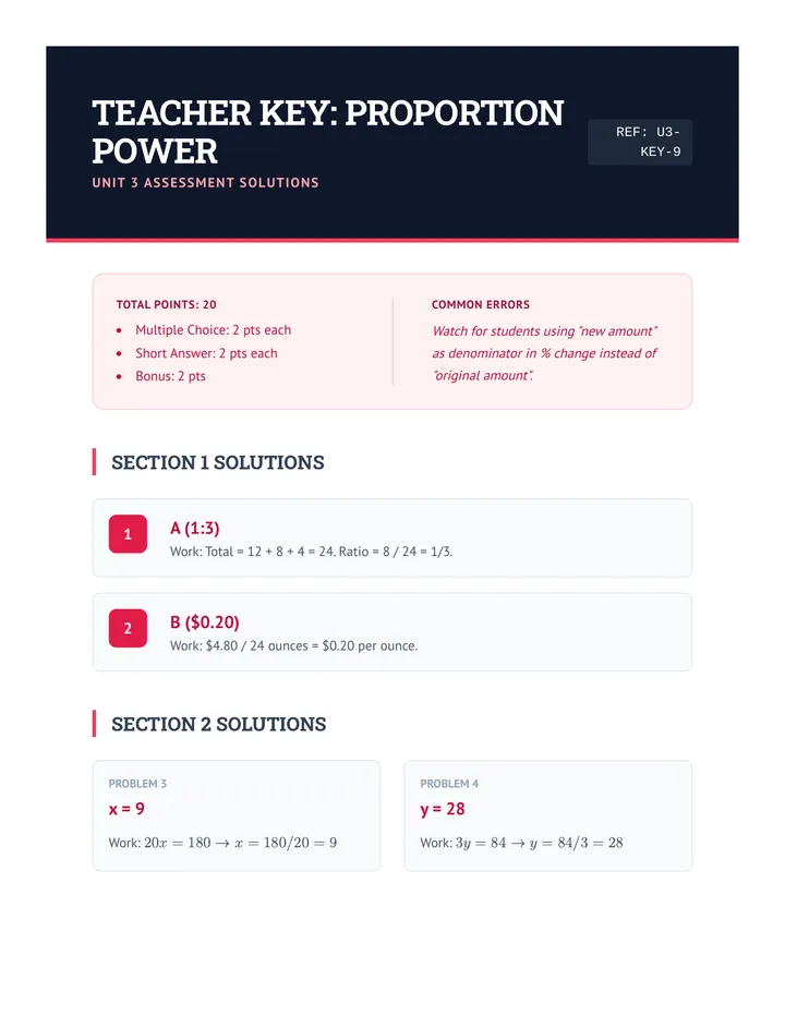 Proportion Power Answer Key