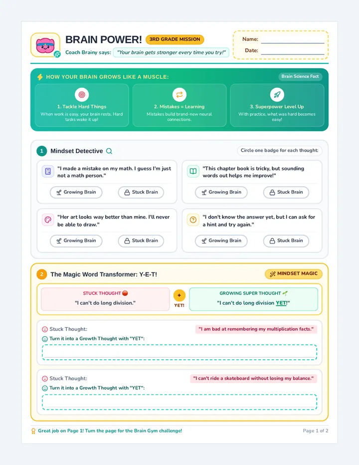 Brain Power Worksheet
