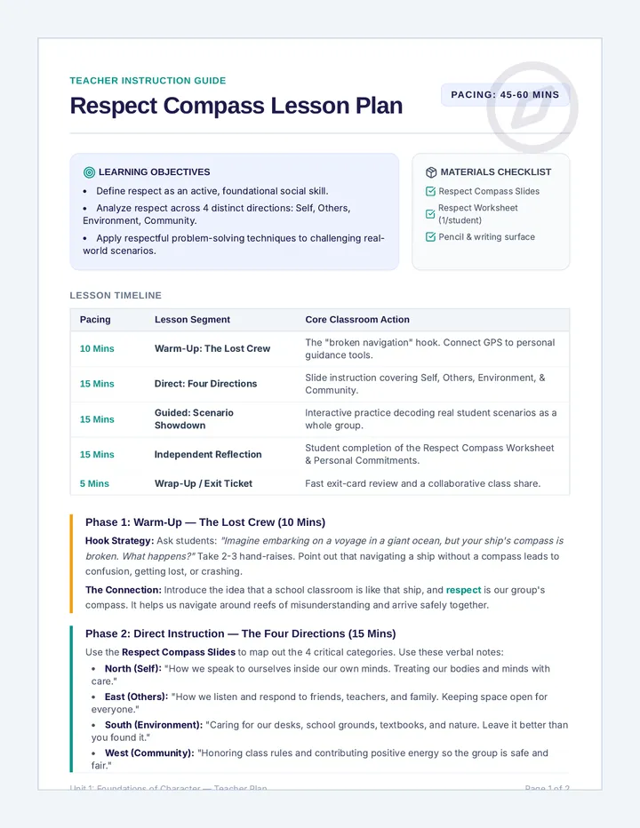Respect Compass Lesson Plan